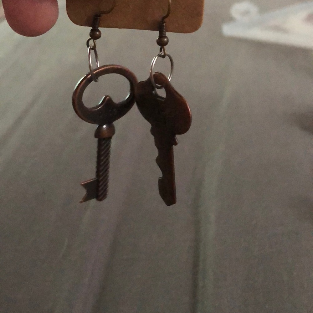 Bronze key earrings